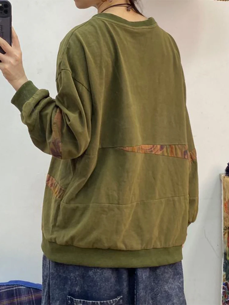 Amax LuluE 2025, herfst dames klassieke losse bedrukte vintage hoodies damesmode patchwork sweatshirts vrije tijd elegante kleding