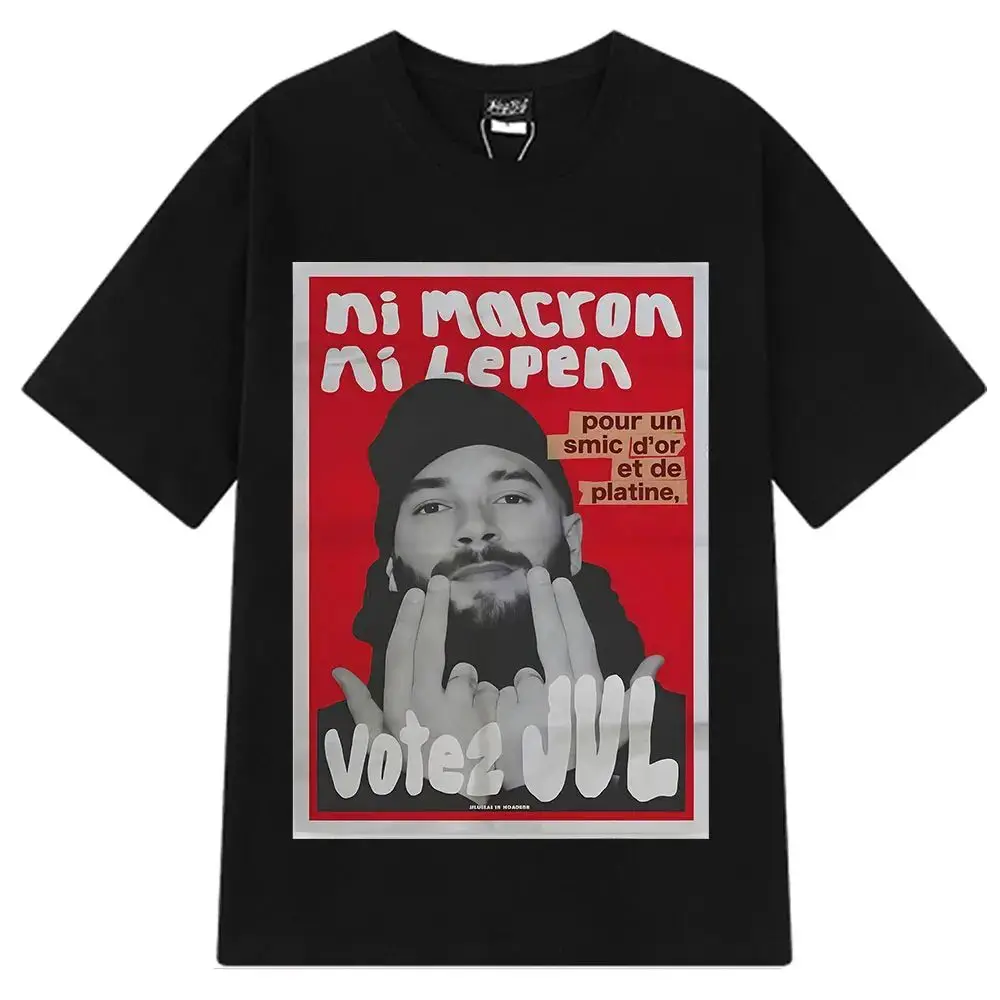 Y2k Hip-Hop T-Shirt Französischer Rapper Vote JUL Mode Grafik-Print T-Shirts Lässiges Lockeres T-Shirt Streetwear Unisex