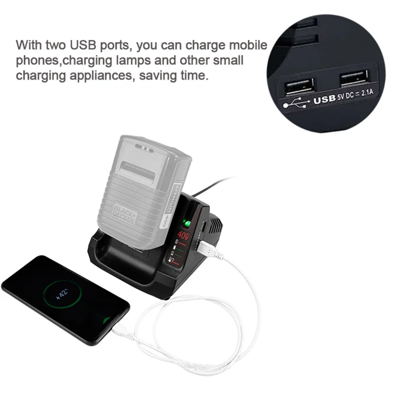 Fast Charger LCS36 LCS40 With Dual USB LBXR36 LBX36 LBXR2036 LBX2040 For Black & Decker 36V 40V Max Lithium-ion Battery