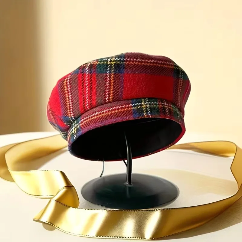 HongLuan zoet geruit patroon baret en krantenjongenspet vrouw, cosplay vrouwelijke accessoires