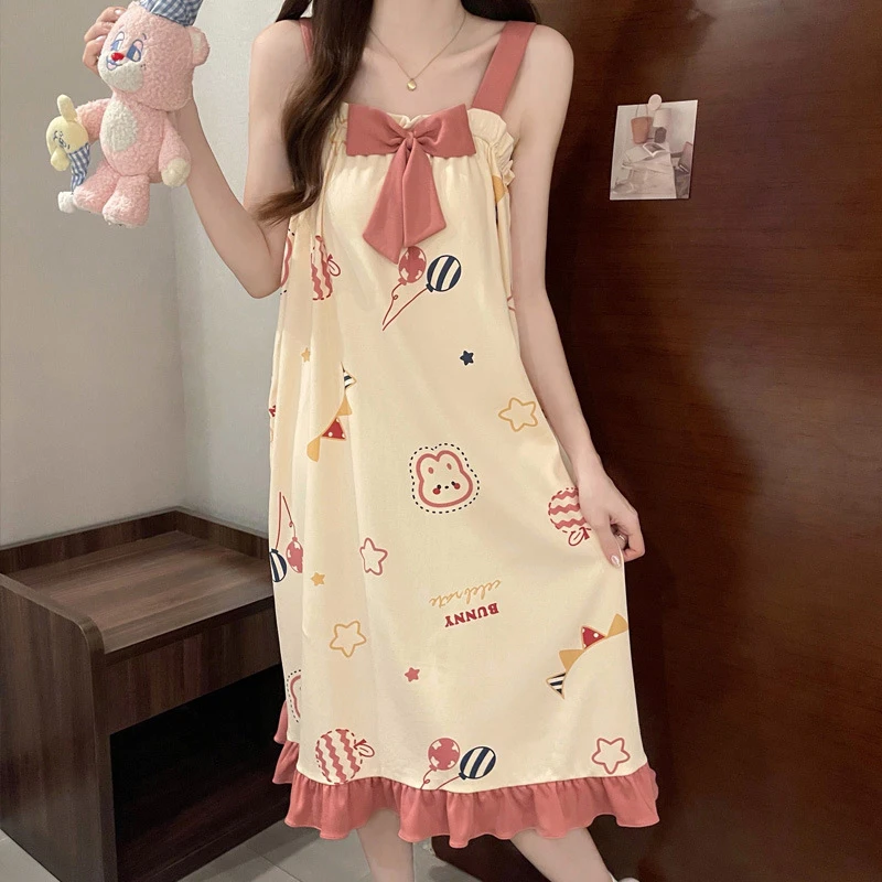 New Fashion Casual Loose Cute Cartoon Suspender Nightdress With Chest Pad For Women - view 6