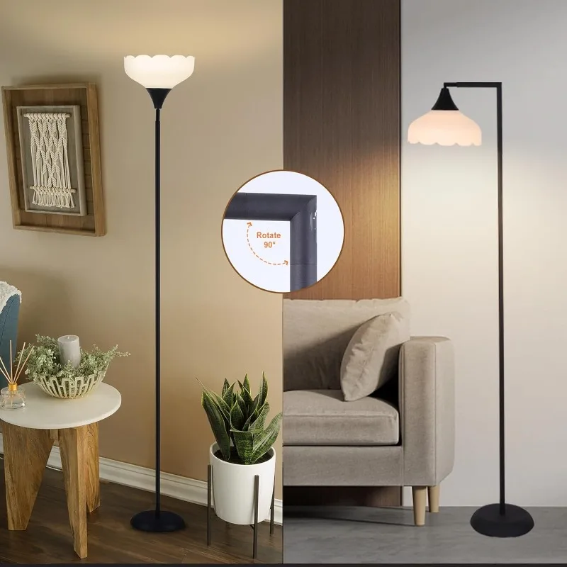 Floor Lamps for Living Room,Upgraded 76" Black Floor Lamp Can Rotate 90° Torchiere Standing Tall Lamp with 3 Color Temperatures