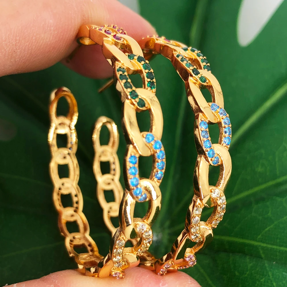 

Missvikki Bohemia Chain Hoop Skeleton Earrings for Women Full Micro CZ Cubic Zircon Famous Luxury Charm Dubai Wedding Indian