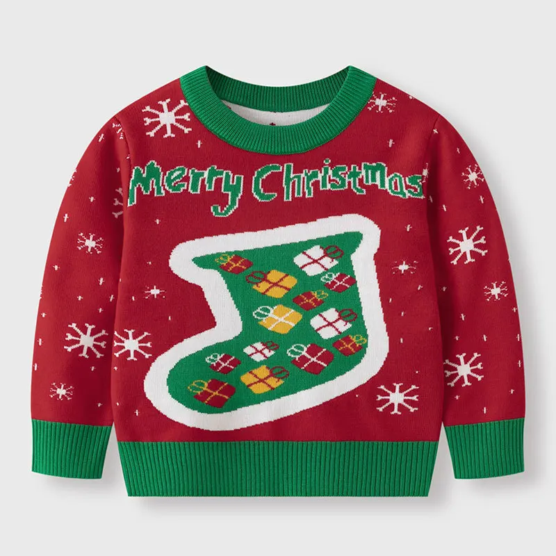 

Kids Christmas Stocking Jacquard Warm Knitted Pullover Sweater Casual Knitwear Baby Boys Girls Autumn Winter Xmas Sweaters