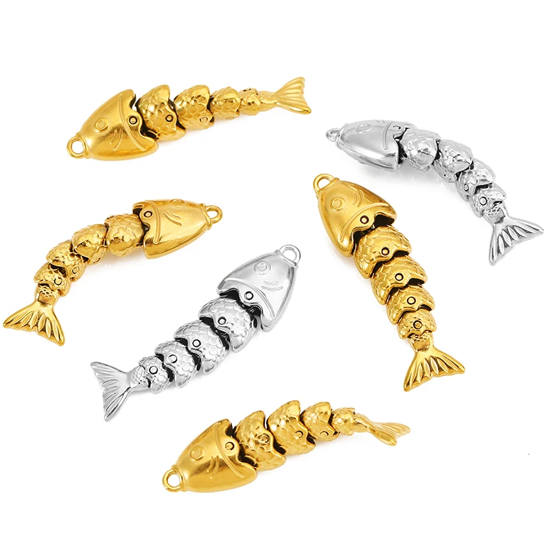 2pcs Stainless Steel Articulated Swinging Fish Charm Koi Fish Pendants for Necklace Jewelry Earrings Making Supplies Accessories view 3