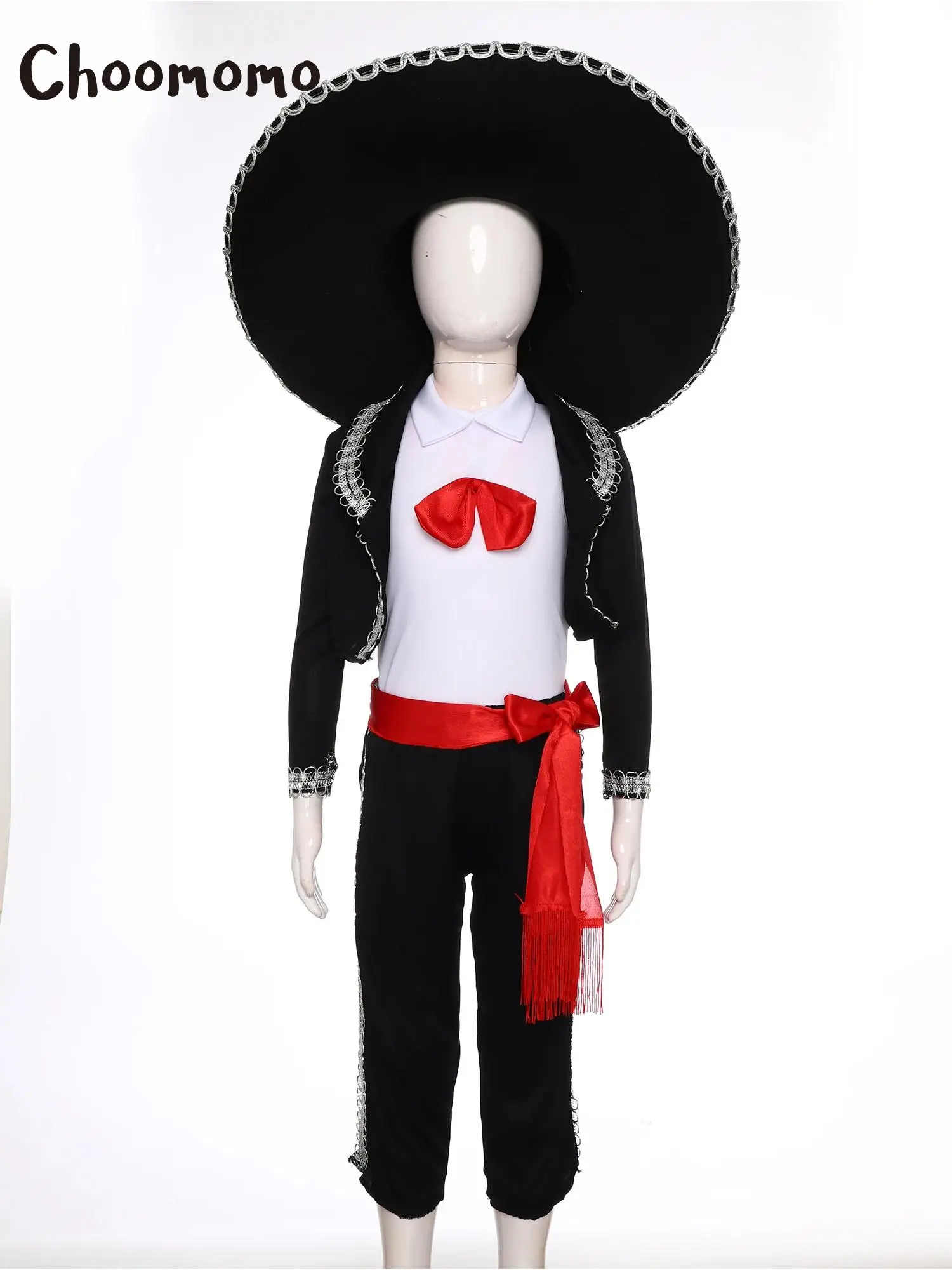

Unisex Girls Boys Mariachi Dress Up Mexican Performance Costume Halloween Mexican Cosplay Vest Pants Jacket Waistband Hat Suits