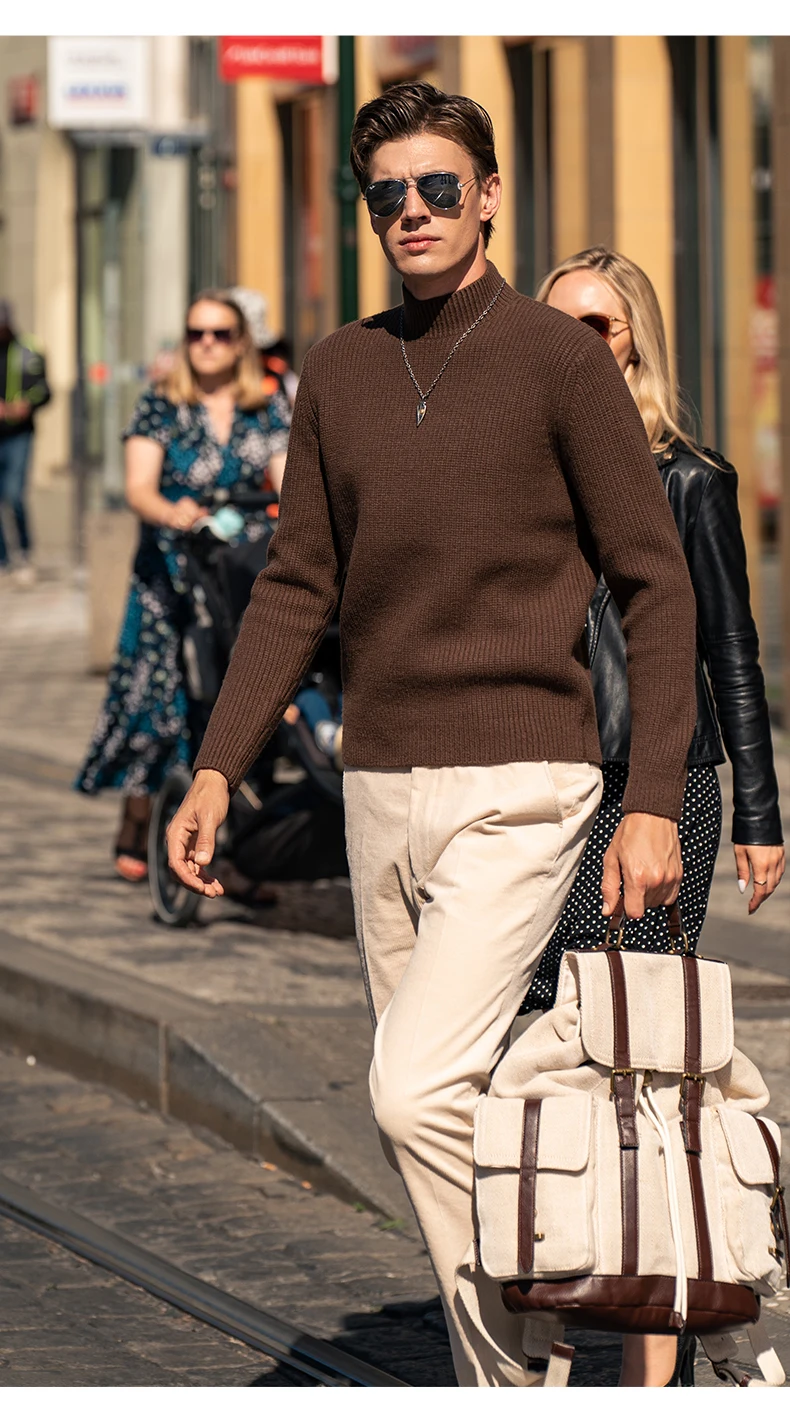 

Simple high-necked pure cashmere sweater Spring and Autumn soft waxy warm Zongse sweater men's padded leisure