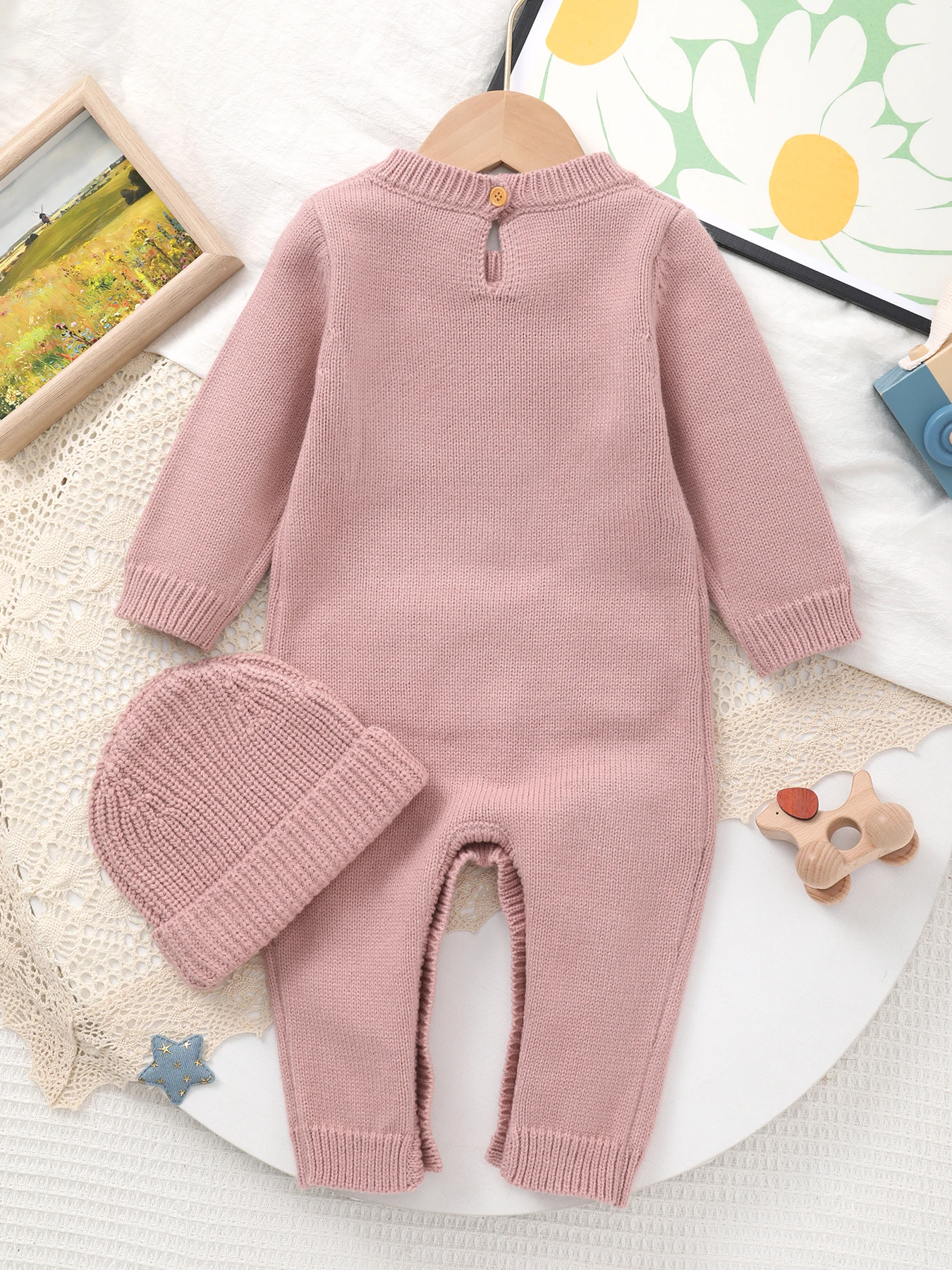 2026 Spring and Autumn New Style Baby Girl Hooded Romper with Cute Bear Pattern One-Piece Jumpsuit