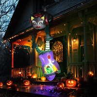 OurWarm 8FT Halloween Inflatables Outdoor Decorations, Cat and Witch Halloween Blow Up Yard Decor for Party Roof Lawn Yard Decor