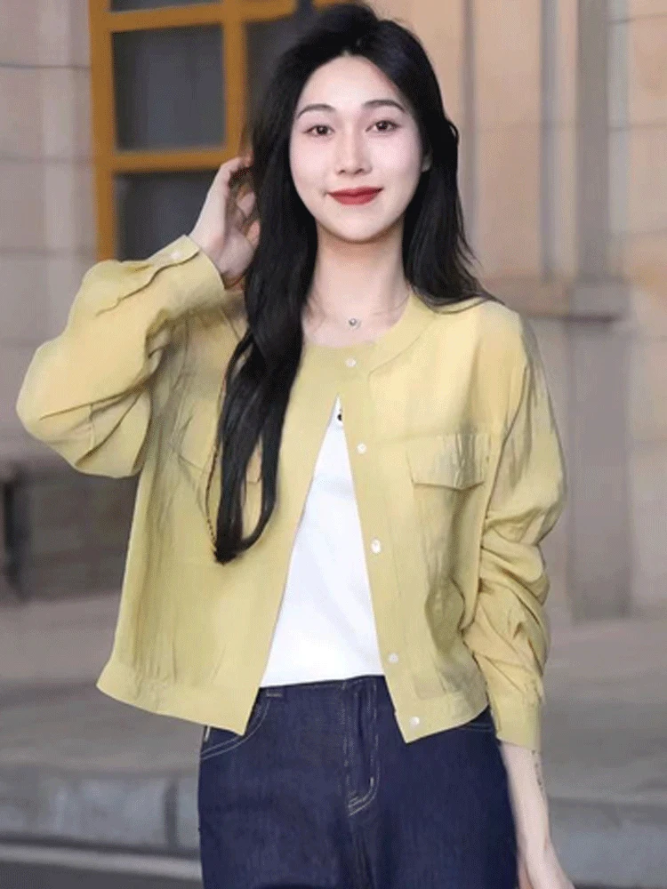 Csa de protección solar, abrigo corto, hoado, fino, de manga larga, cuello redondo, ropa de abrigo de verano para mujer,...