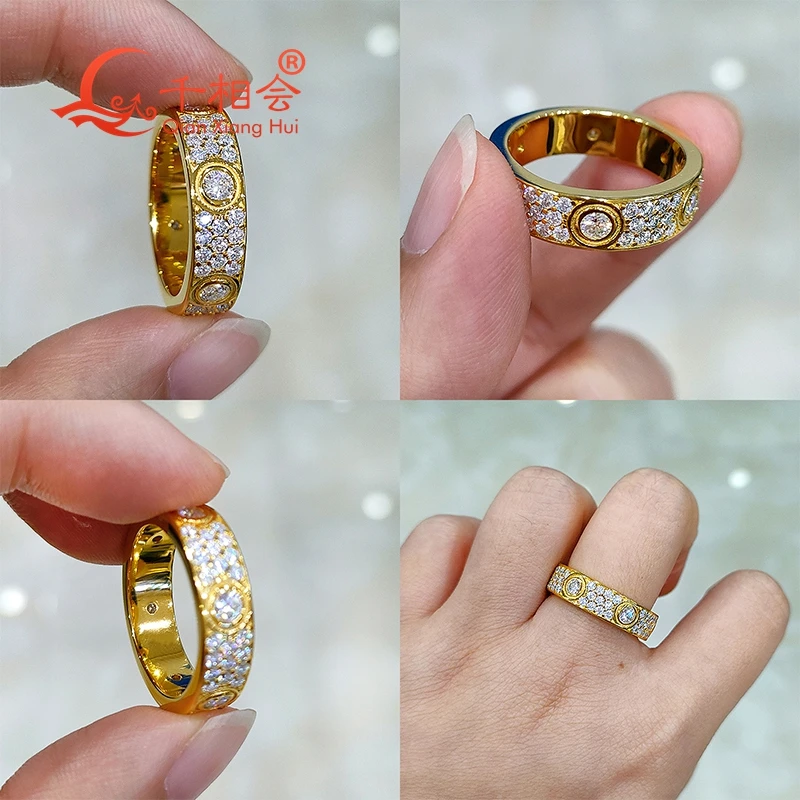 Imagem -03 - Clássico Love Eternity Ring para Homens e Mulheres Prata 925 Amarelo Ouro Rosa Sólido Fileiras Moissanite Casamento Noivado Senhoras Homens