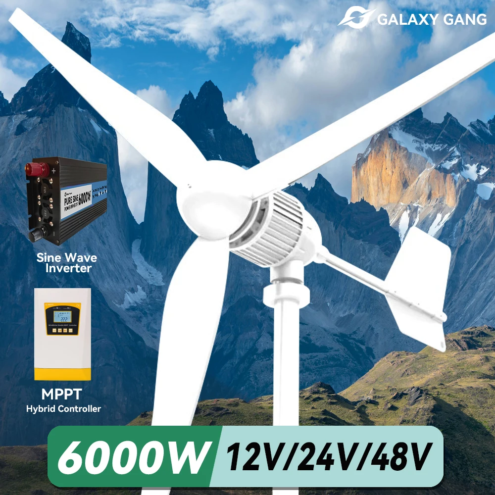 

Galaxy Gang 6000W Windmill Turbine Generator Kit 4kw Power 3Blade 24V 48V With MPPT Controller Off Grid Inverter System ModelM6