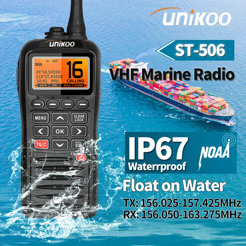 

UNIKOO ST506 Marine Radio Transceiver IP67 Waterproof Handheld VHF Walkie Talkie Amateur NOAA Floating Two Way Radio For Boat