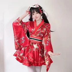 Women Japanese Kimono Yukata Robes Kawaii Girls Floral Printed Haori Suit Lovely Lolita Dress For Women Anime Halloween Costume