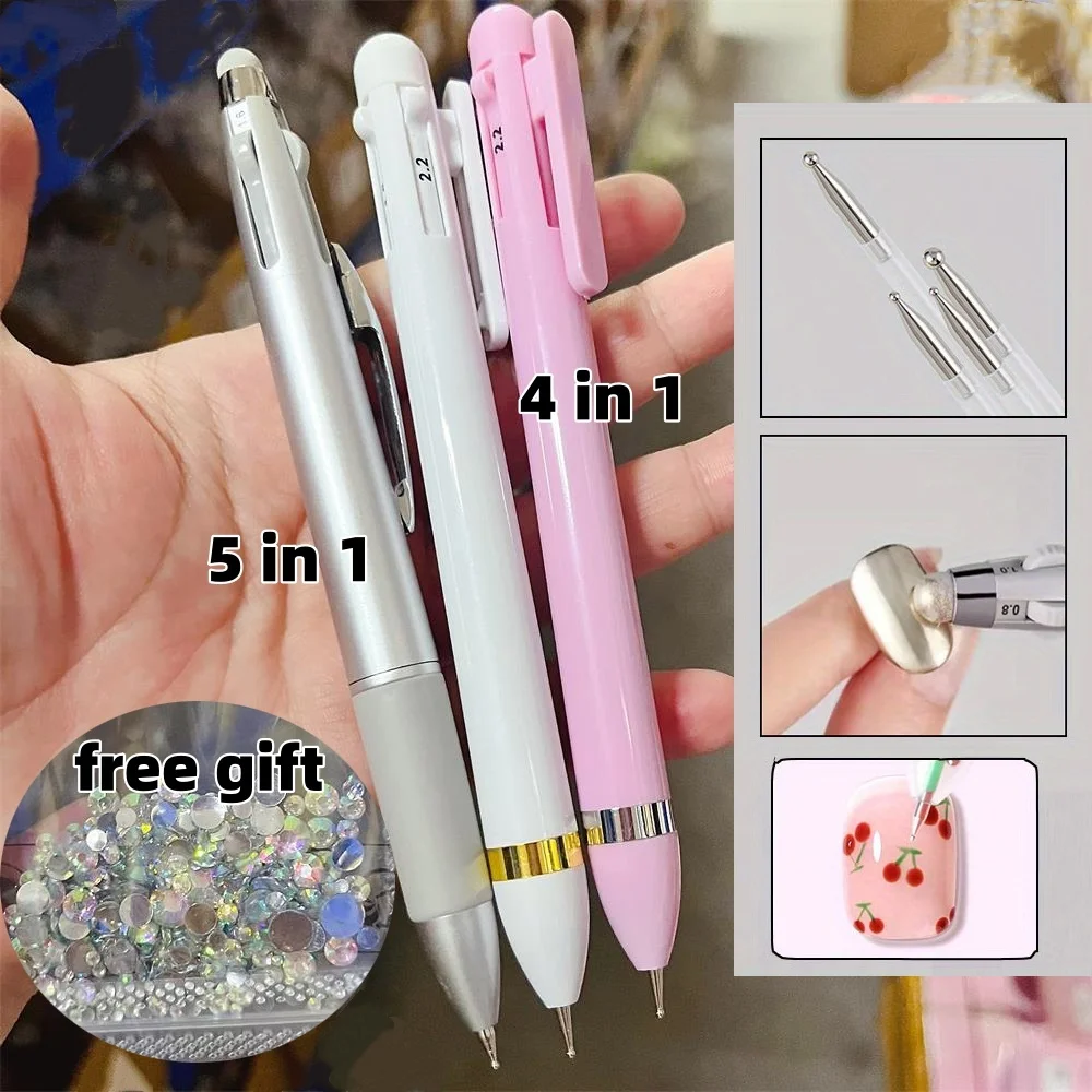 

5 in 1 4 in 1 Nail Art Dotting Tools Ballpoint Pen Design Multiple Size Press-type for Rhinestone Picker Painting Manicure Tools