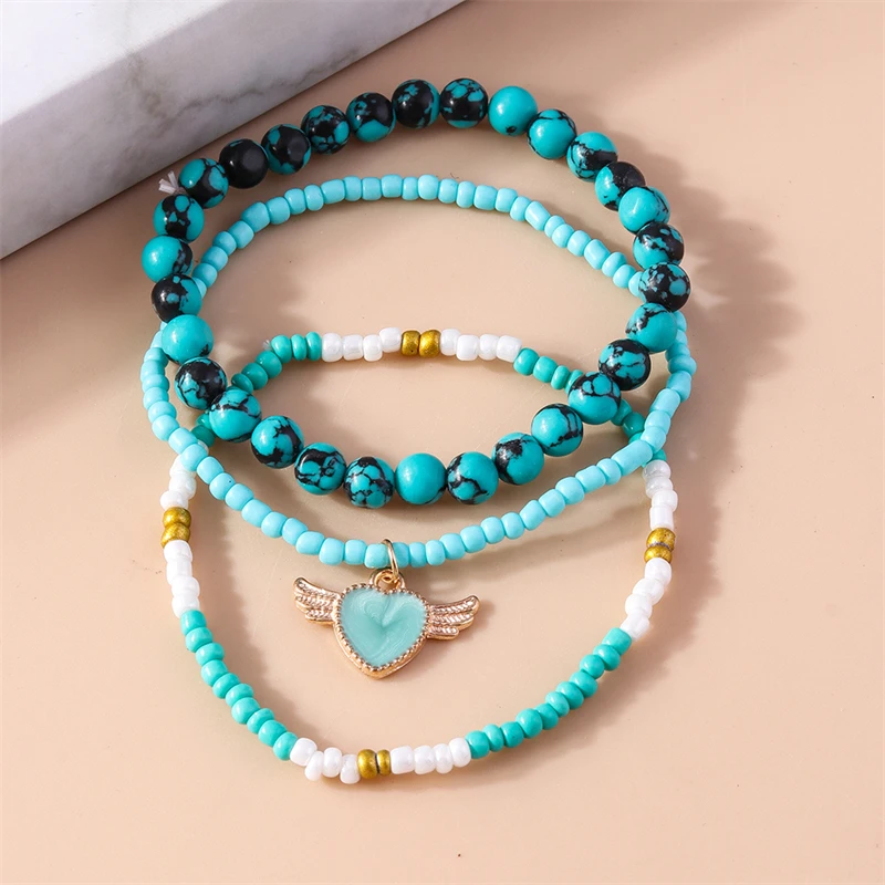 3-teiliges Set Modische Handgefertigte Perlenarmbänder für Frauen, Legierungs-Muschel-Herz-Anhänger-Armbänder, Schmuckgeschenke für Mädchen, Party, Festival – Detail 19