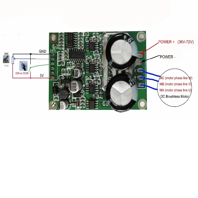 6.5E 36v-72v 700W DC Brushless Motor Control, Sensorless Board