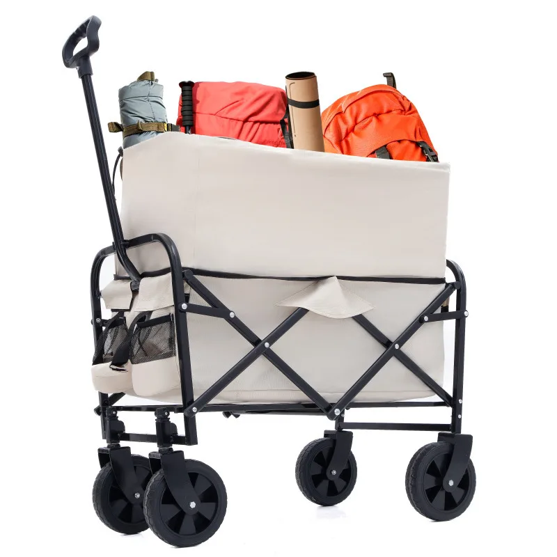 

Cream Collapsible Foldable Wagon Cart Beach Wagon Heavy Duty Utility Cart Utility Wagon Grocery Cart For For Camping Shopping