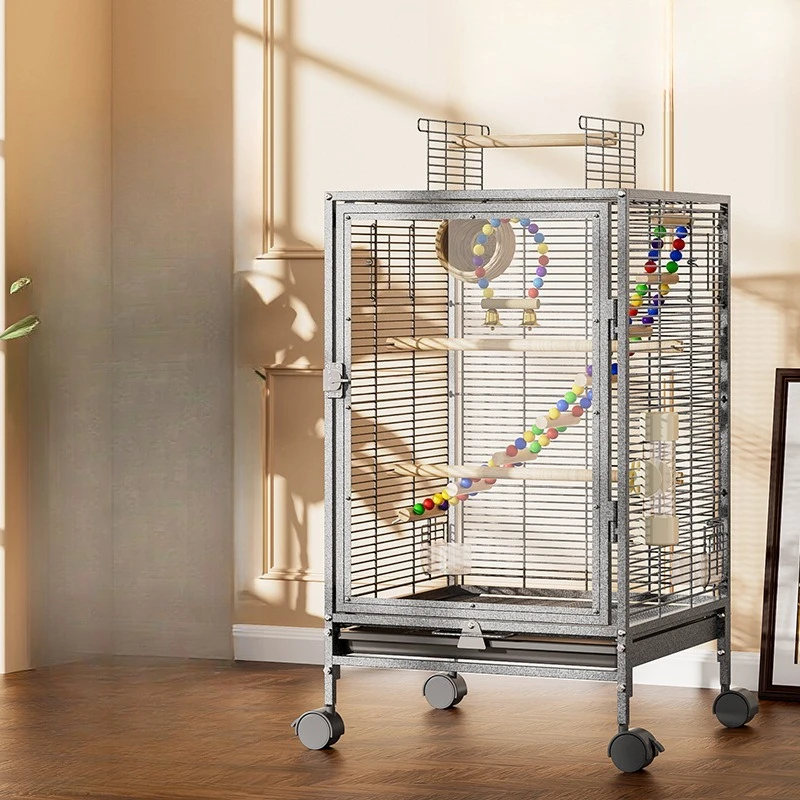 

Bird cage horizontal silk, transparent parrot cage, splash-proof, large household, ecological luxury villa