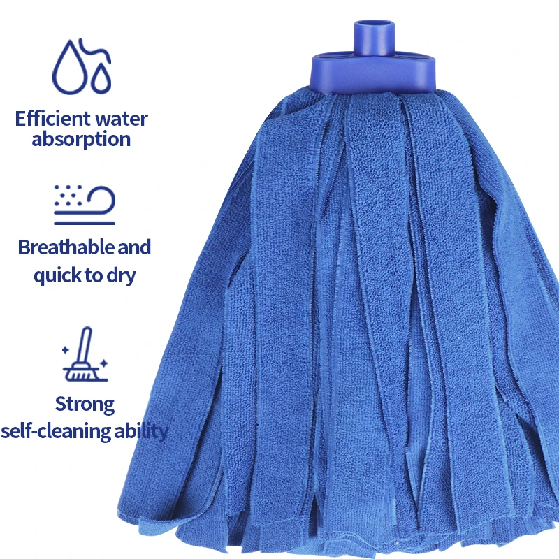 Microfiber Cloth Mop Refill Blue Quick Dry Absorbent, Washable Reusable Self Wringing Mop Head for Home Hardwood Tile Floor