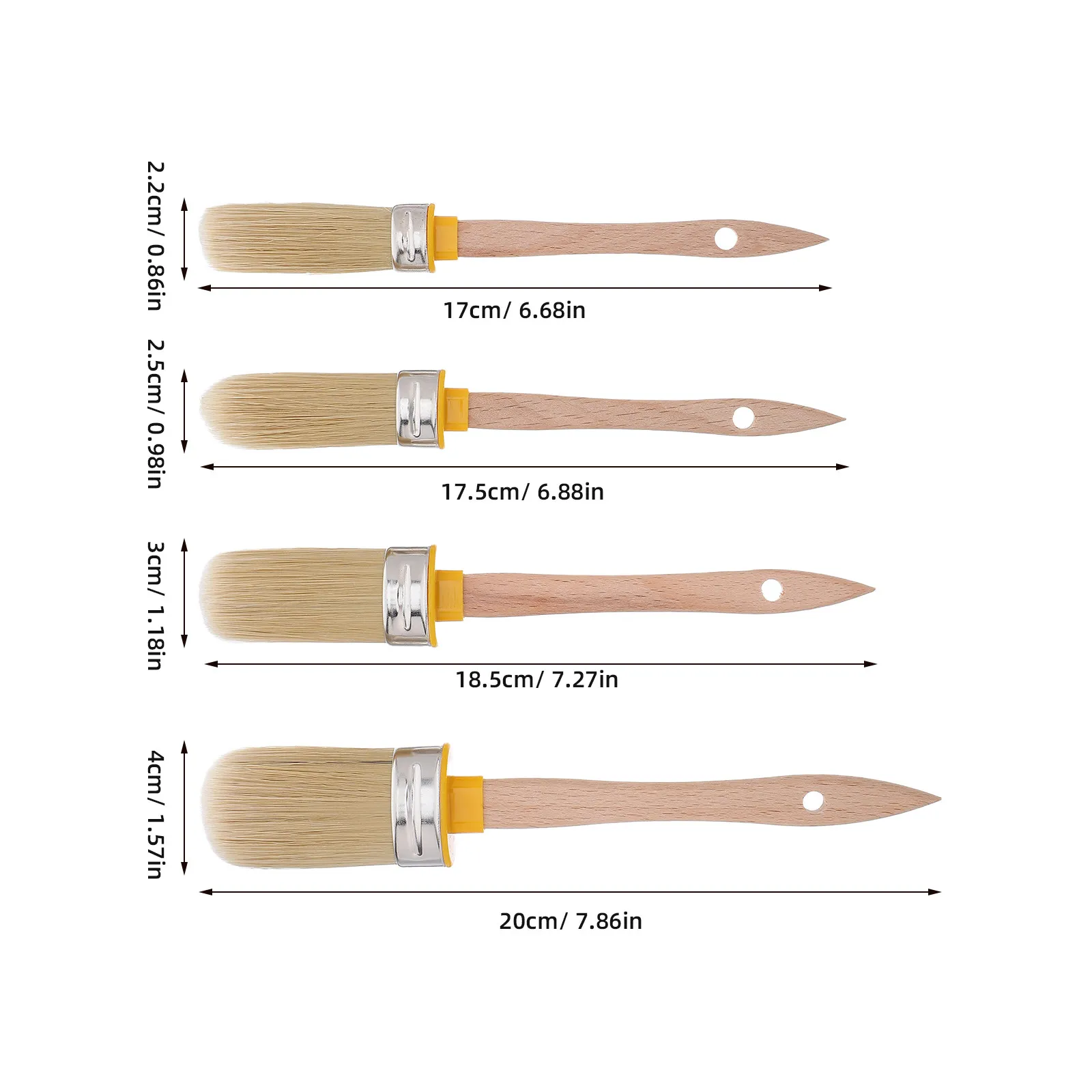 4Pcs Oval Paint Brushes Short Handle Edging Brushes for Walls Furniture Wood Oil-Based Watercolor Painting Supplies Art Student