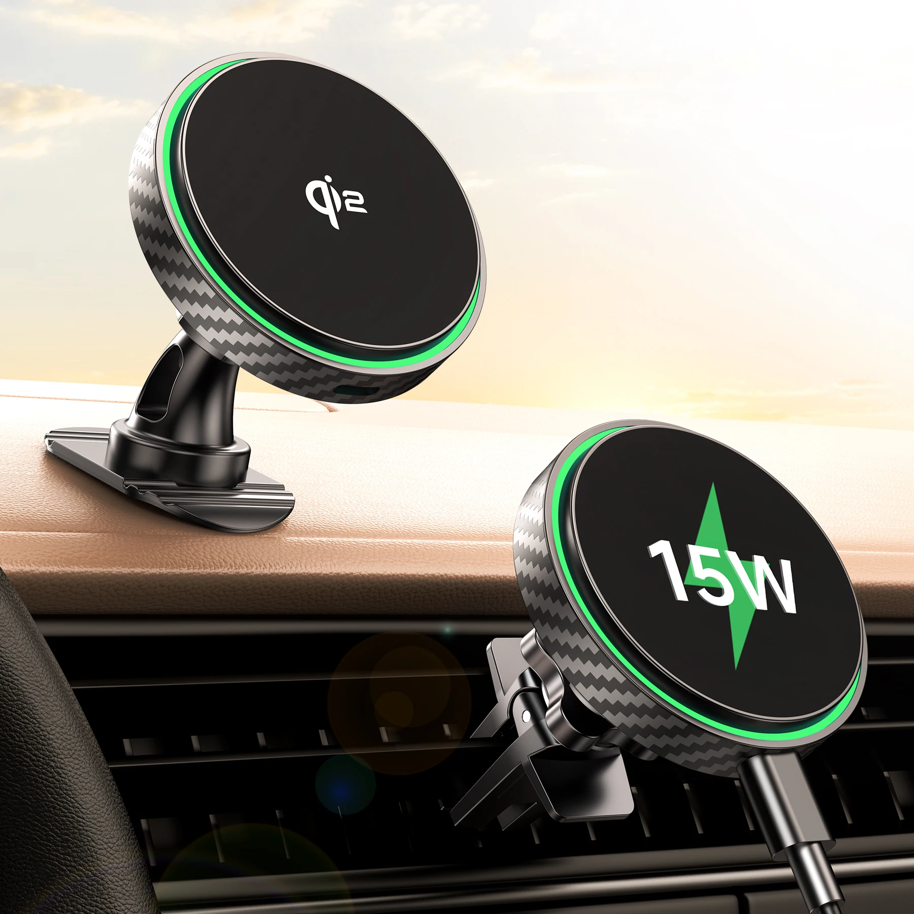 Qi2 15W Magnetic Wireless Car Charger Mount for iPhone 16/15/14/13/12 Pro Max Mini Series Dashboard Vent Wireless Charger holder