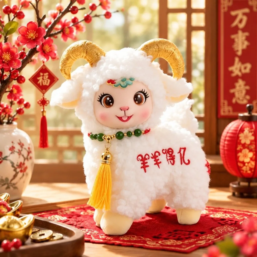 Soft Lucky Sheep Plush Toy Chinese Style Ornaments Zodiac Goat Plush Toy Decoration Keychain Pendant Mascot Lamb Stuffed Doll