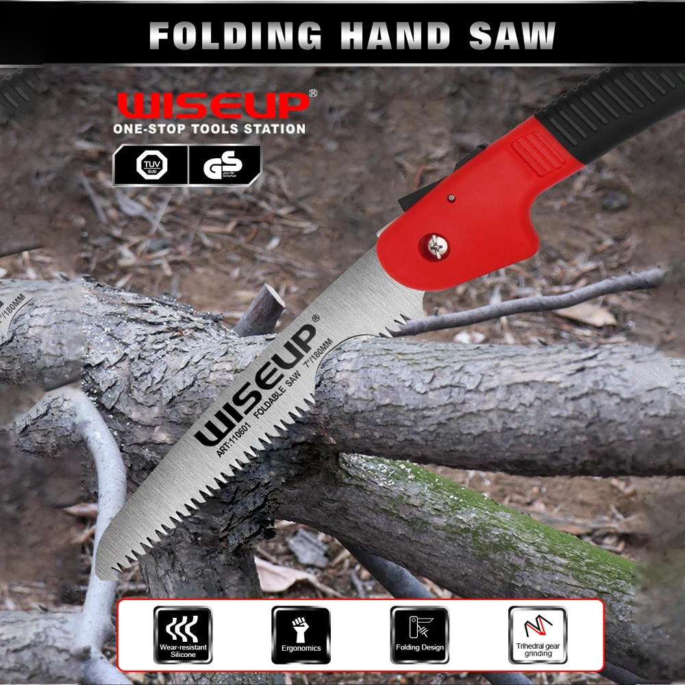 WISEUP Folding Saw Portable Camping Hand Saw with Gear Lock Carbon Steel Blade Gardening Trimming Woodworking Hand Tools