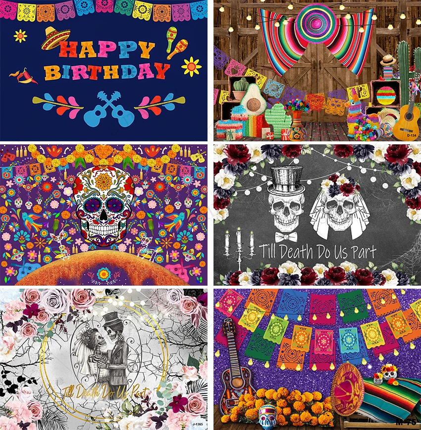 Day of The Dead Backdrop Mexico Sugar Skull Photography Background Dia DE Los Muertos Dress-up Party Fiesta Banner Decorate Prop