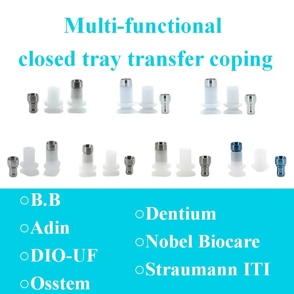 10Pcs Dental Closed Tray Transfer Coping Fits Multi-Brand Implant Systems Indirect Impression Screw Snap-Fit Prosthetic Hardware