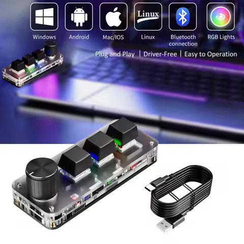 Bluetooth Macro Mechanical Keyboard 3Key RGB Custom Programming Hotswap Red Switch Gaming Photoshop Keypad