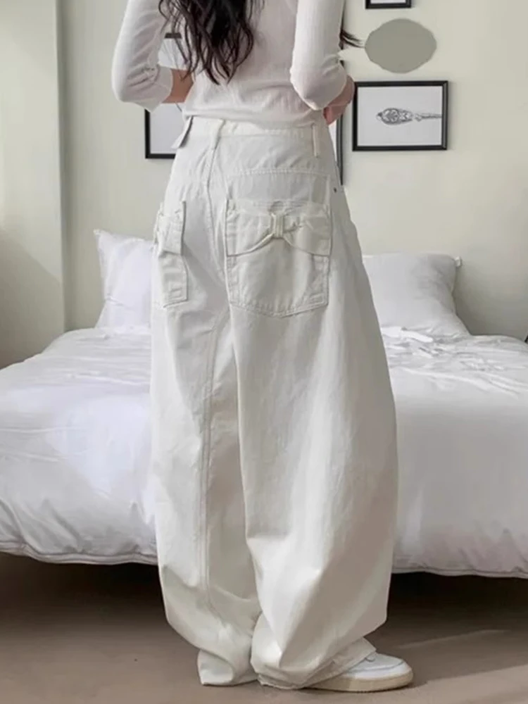 

Loose Women's Denim Jeans Ba ket Knot Balloon Long Pants Spring New Design French Sle High Waist Wide Leg