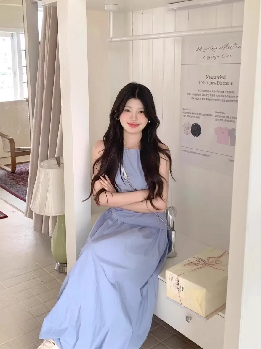 Blue Asymmetrical Sleeveless Vest And Half Skirt Two-Piece Set for Women Summer New Style High Quality Flower Bud Skirt
