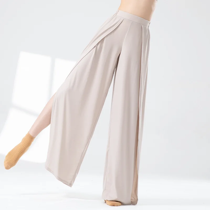 Pantalon de danse moderne à jambes larges et droites, pantalon d'entraînement à haute fente, danse classique chinoise, vêtements de danse d'été pour femmes adultes