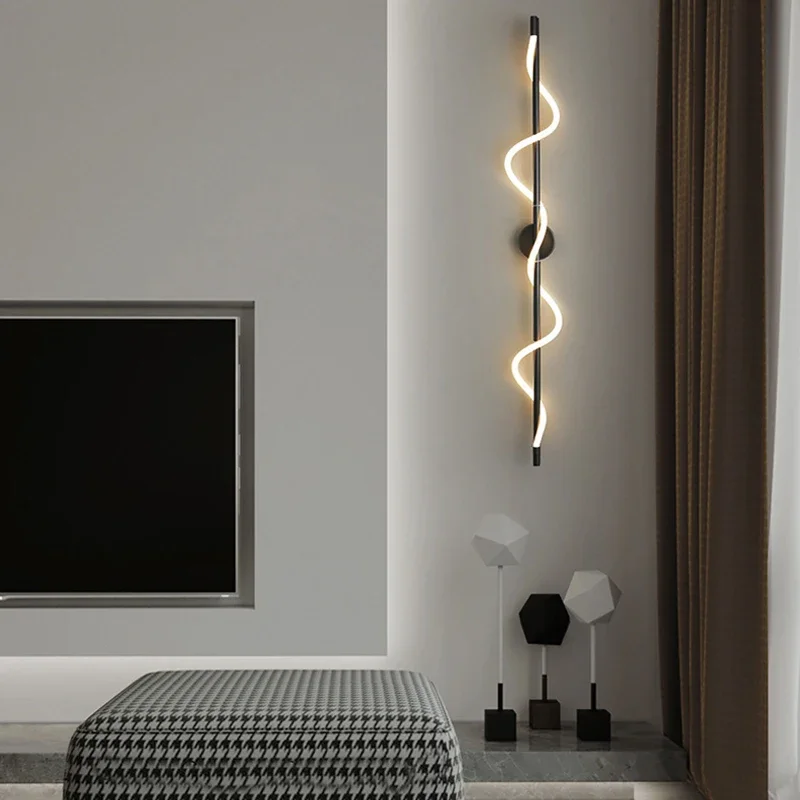 Modern Minimalist Twisted Line Living Room LED Wall Lamps Nordic Design Black Italian Bedroom Restaurant Study Bedside Lights