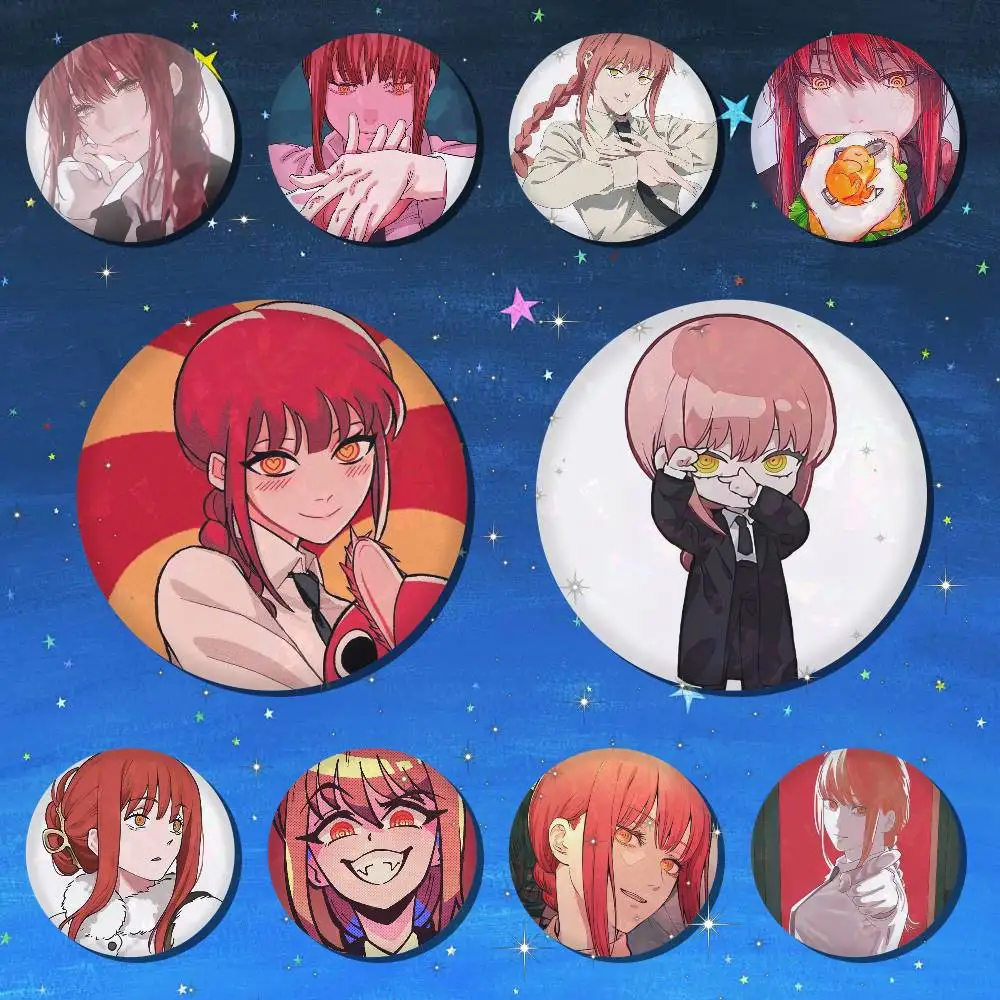 Chainsaw Man Makima Snap-in-Pins, Cartoon-Figur, rund, kreative Broschen für Rucksack-Accessoires, Schmuck, Geschenke