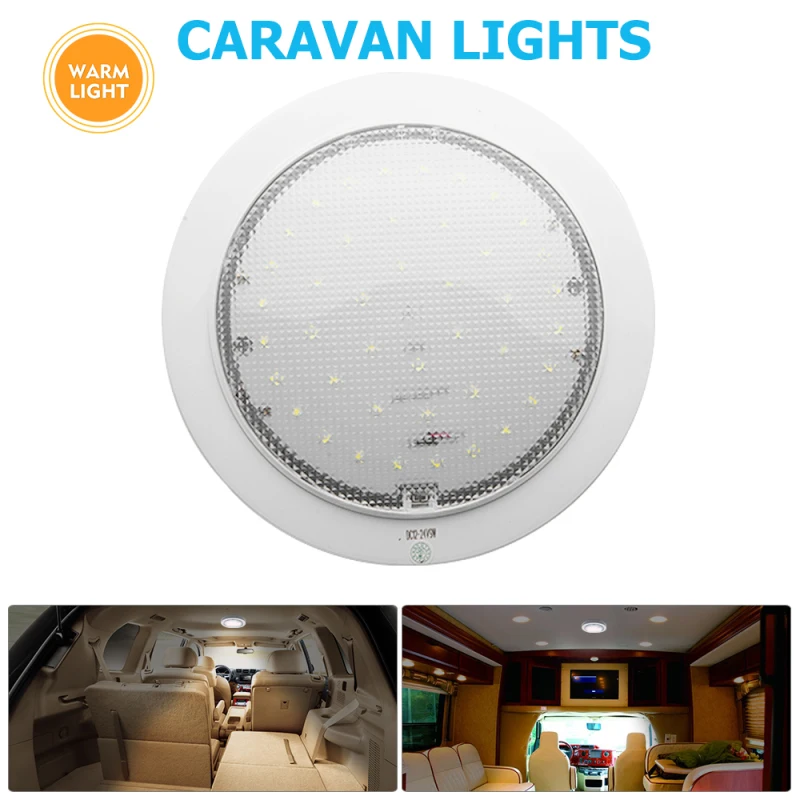 1pcs White Ceiling Light Caravan RV Universal 9W 12V LED Interior Roof Ceiling Cabin Light Energy-saving DC Round Shape