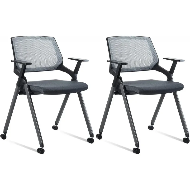 

CLATINA Mesh Guest Reception Stack Chairs with Caster Wheels and Arms for Office School Church Conference Waiting Room Gray 2 Pa