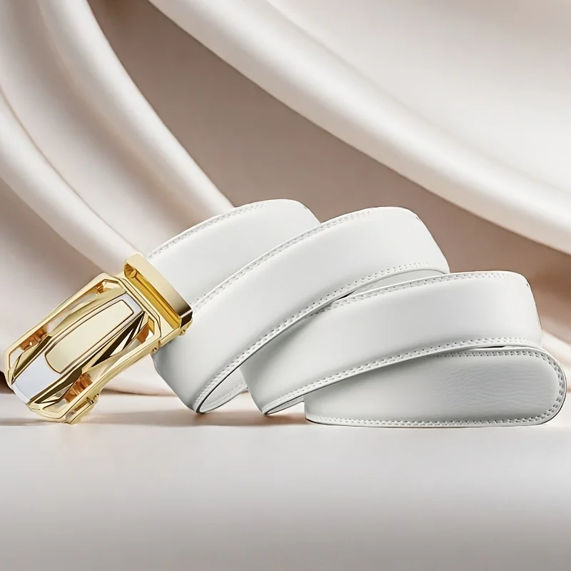 Modny pasek biznesowy, pasek casualowy, męski biały pasek, pasek z automatyczną klamrą, pasek ślubny, prezent dla męża i ojca