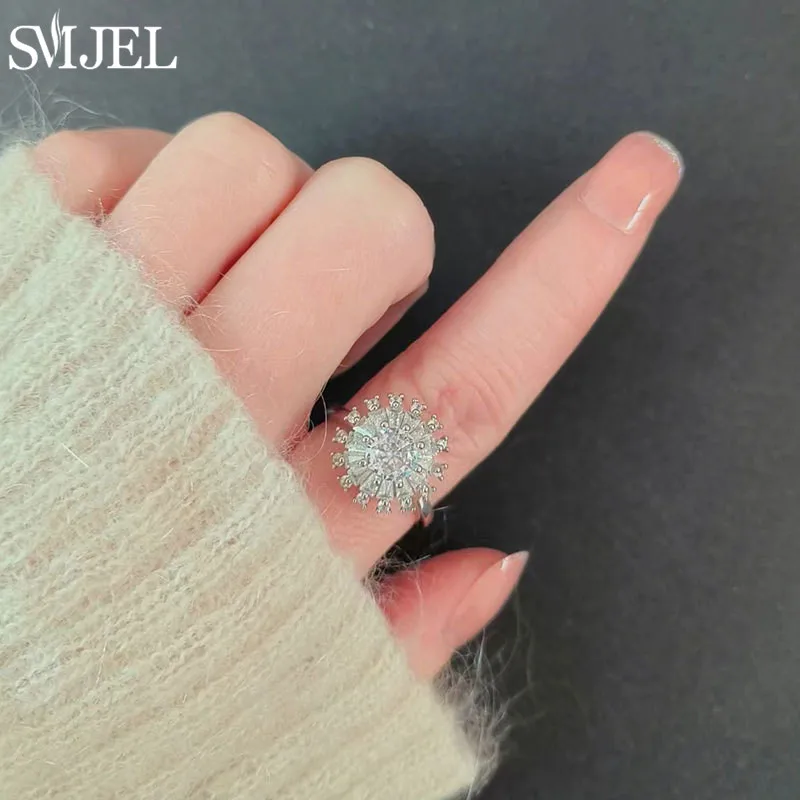 SMJEL 럭셔리 크리스탈 불안 완화 여성용 스피닝 피젯 링 귀여운 사쿠라 데이지 로즈 플라워 회전 링 안티 스트레스 선물