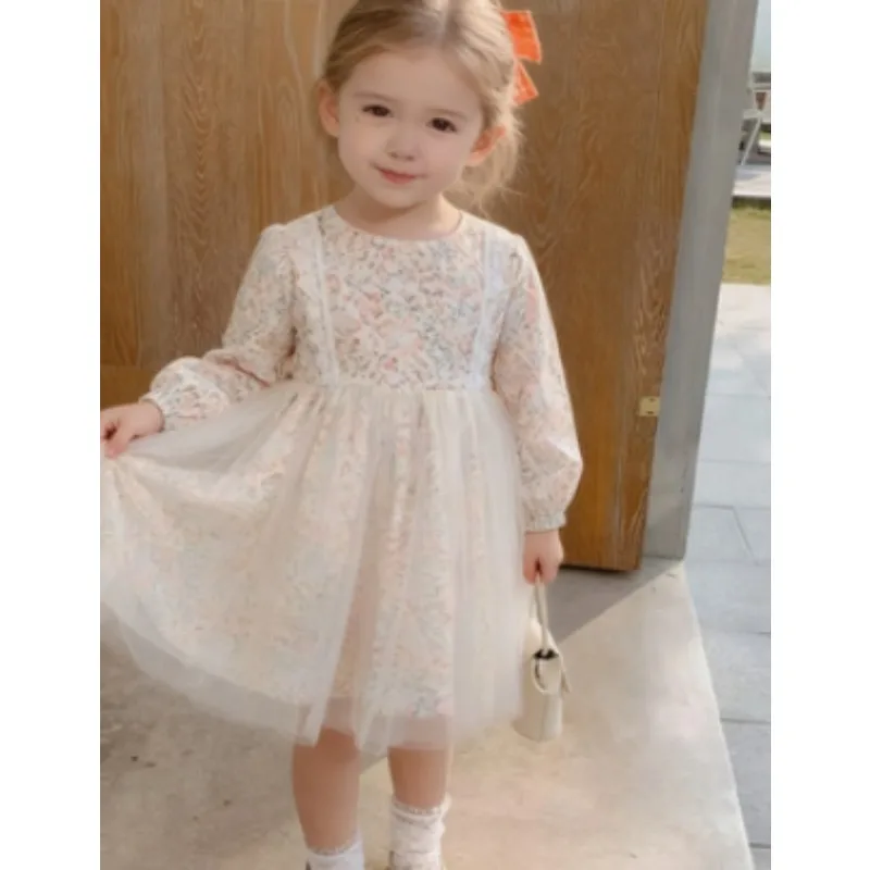 

Girls Dress Spring and Summer New Korean Style Floral Puffy Skirt Casual Fashion Daily Temperament Versatile Wear