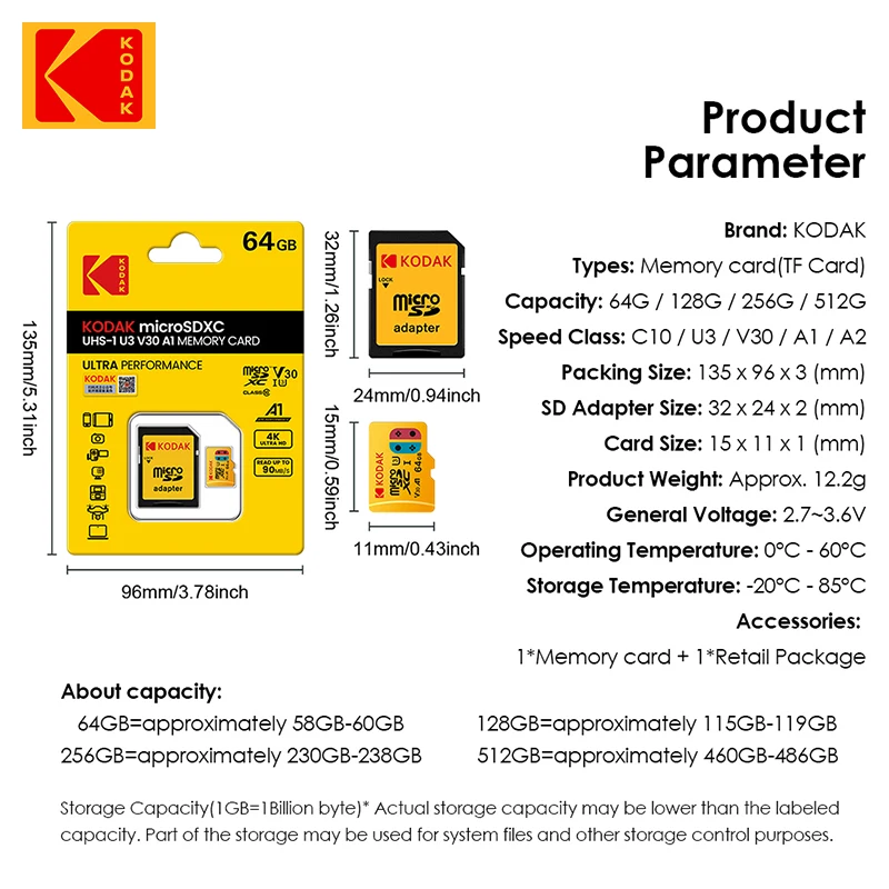 Карта памяти KODAK Micro SD, класс 10, 128 ГБ, 4K, высокоскоростная флэш-память Cartao De Memoria TF Mecard C10