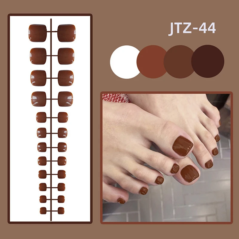 24 قطعة من ملصقات أظافر القدم البسيطة بلون سادة، ملصق كامل لأظافر القدم، ملصقات أظافر بسيطة قابلة للإزالة