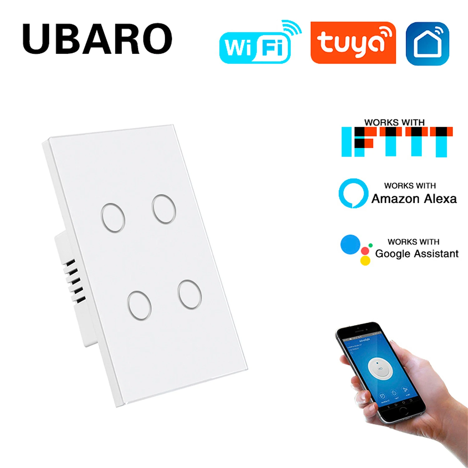 Intelligenter WLAN-Lichtschalter 1/2/3/4-fach US 118*75mm Gehärtetes Glas Touchpanel Tuya APP Fernbedienung Sprachsteuerung Alexa Google Home Zeit