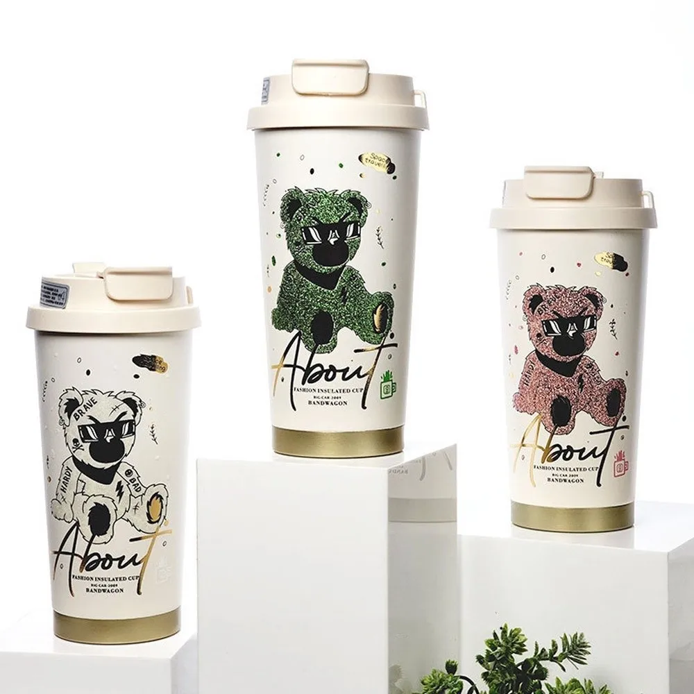 

Высокое качество 520 мл соломенная чашка из нержавеющей стали с мультяшным медведем изолированная чашка с соломинкой большая емкость чашка для воды