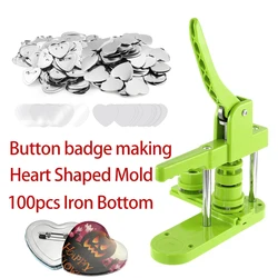 Button Maker Machine Heart Shape Mold 100 Set Button Parts For Pin Badge Press Maker Slide Rail Machine DIY Making 57*53mm