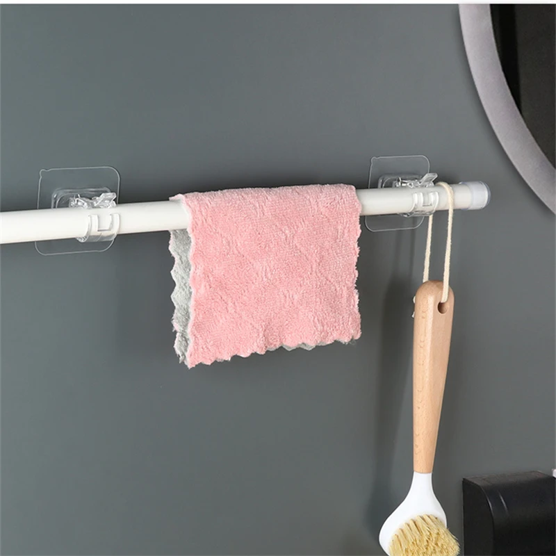 2PCS Cross Bar Hook Hanging Rod Fixed Clip Round Pole Bracket Clamp Self-Adhesive Wall Storage Shelf Bathroom Kitchen Gadget