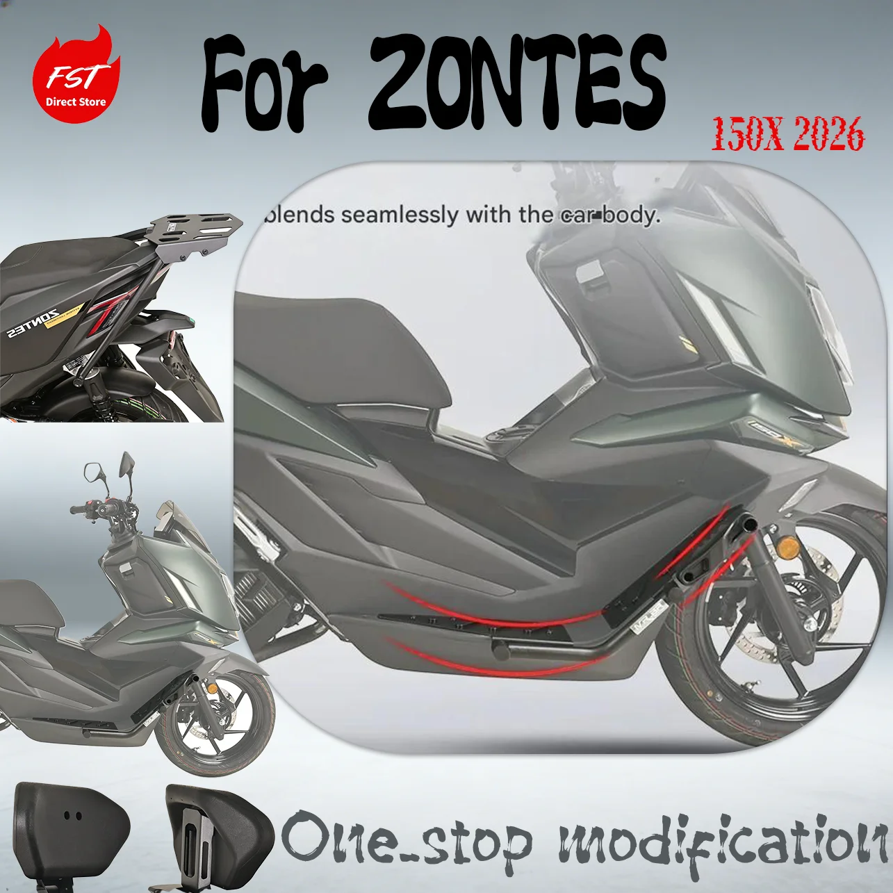 

Crash Bars Footpegs Sliders Bumper Rear Rack Backrest Exhaust Guard for 2026 ZONTES 150X Motorcycle Modified Parts