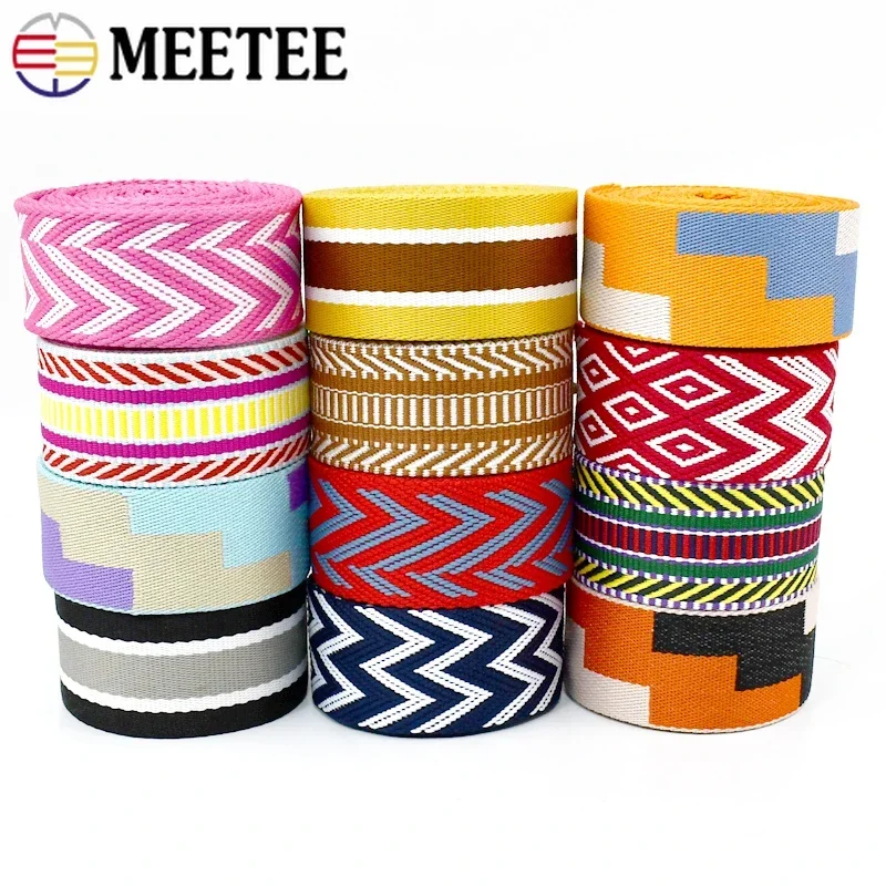 2M Meetee 38mm Nylon Webbing Strap Bag Jacquard Decorative Ribbon Band for Sewing Luggage Bias Binding Tapes DIY Accessories