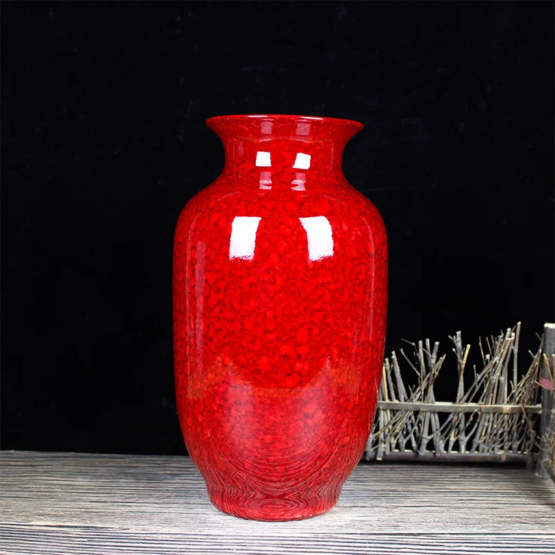

PYJ Jingdezhen China red water drop glaze bottle flower arrangement Chinese living room home ceramic vase